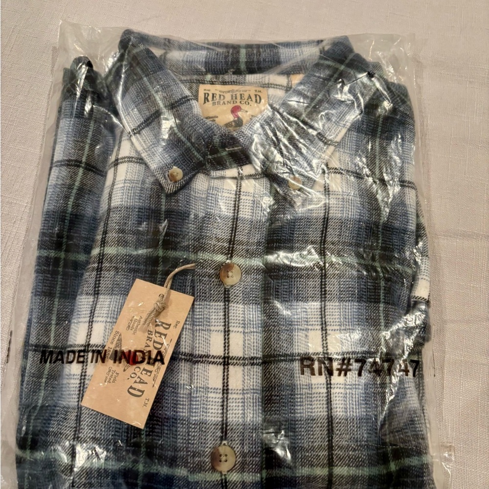 RedHead Navy and White Plaid Casual Flannel Shirt